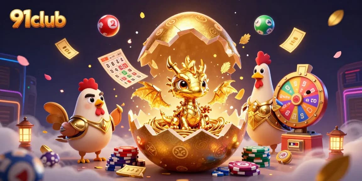 Engage players at 91club with dazzling golden characters in a vibrant, action-packed casino scene.