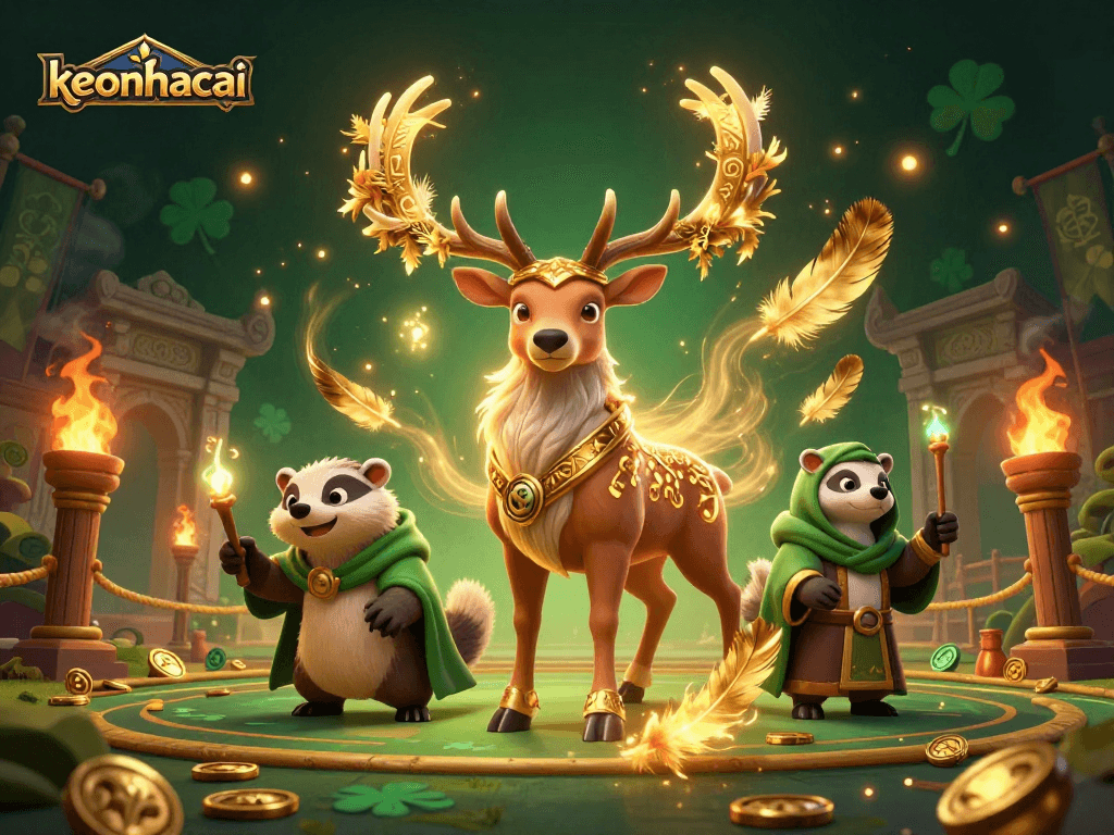 Experience the thrilling keonhacai gaming scene with a vibrant Celtic druid and rich gambling elements.