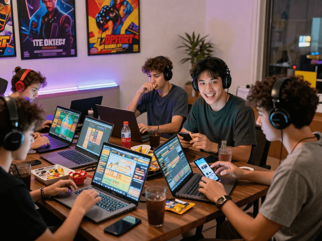 Engaged players enjoying togel online in a vibrant gaming setting.