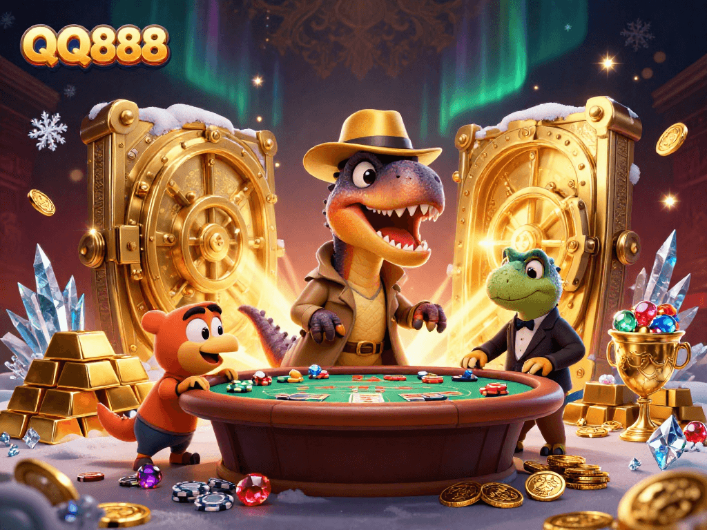 Experience the thrilling gameplay of QQ888 with vibrant cartoon characters amid dynamic casino elements.