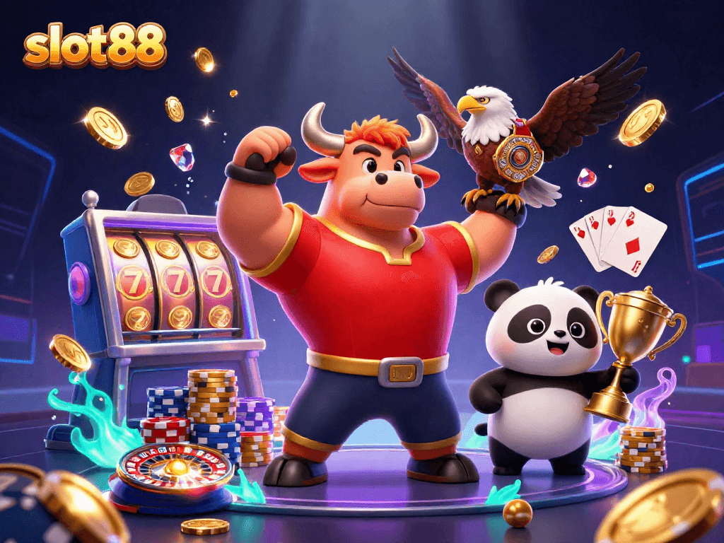 Spin the reels at slot88 with exciting characters and vibrant slot elements surrounding the action.
