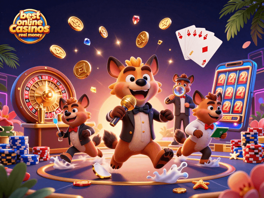 Experience the excitement of the best online casinos real money with lively hyena characters and engaging casino elements.