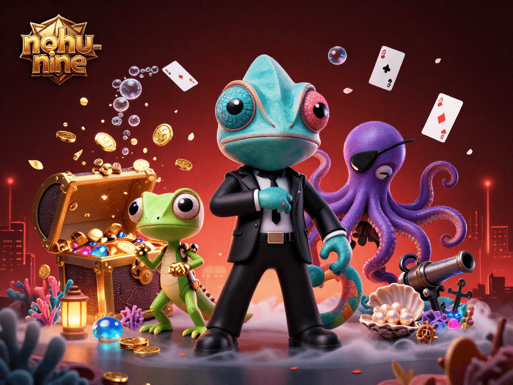 Experience the thrill of nohu-nine with colorful characters in an exciting casino scene full of dynamic action.