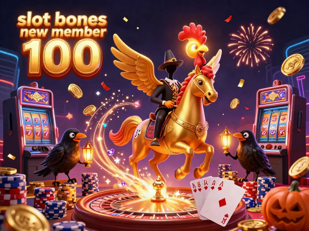 Spin the reels and win with slot bonus new member 100, featuring a golden rooster and captivating casino elements.