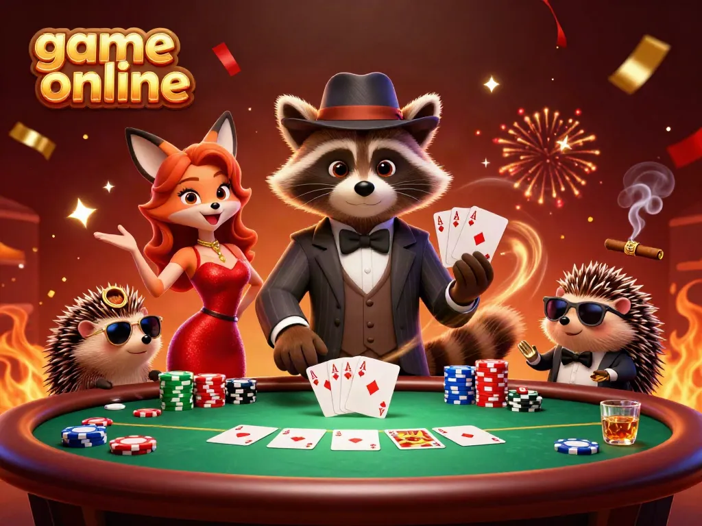 Experience thrilling game online action with this vibrant 3D casino illustration featuring high-stakes poker.