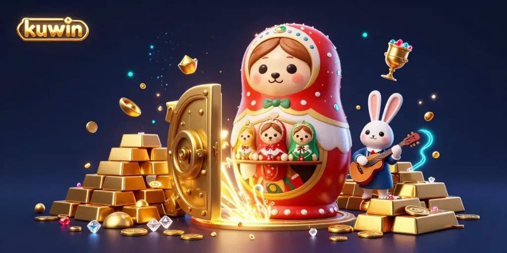 Kuwin brings the thrill of online gaming to life with a vibrant 3D casino scene featuring adorable characters.