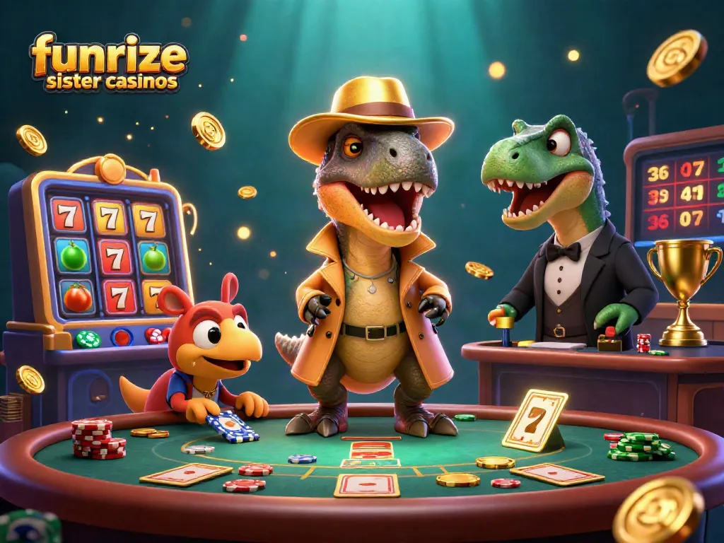 Experience funrize sister casinos with a 3D illustration of strategic gameplay at a blackjack table.