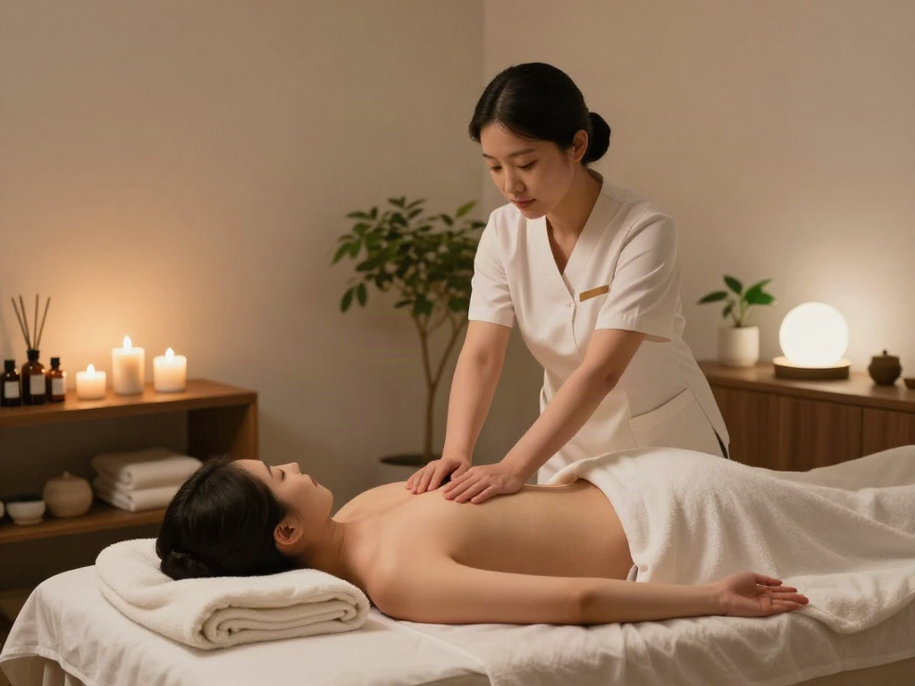 Relaxing 성북구출장안마 session in a tranquil massage room showcasing professional therapy.