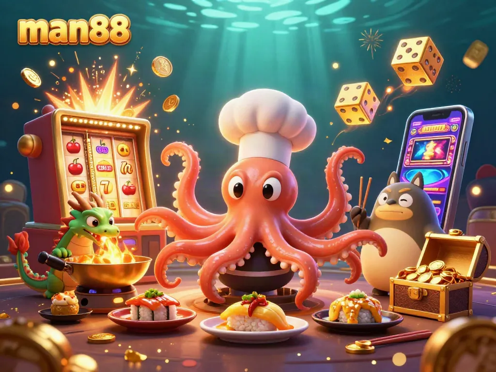 Catch the excitement at man88, where players enjoy thrilling slots and vibrant games amid a colorful 3D illustration.