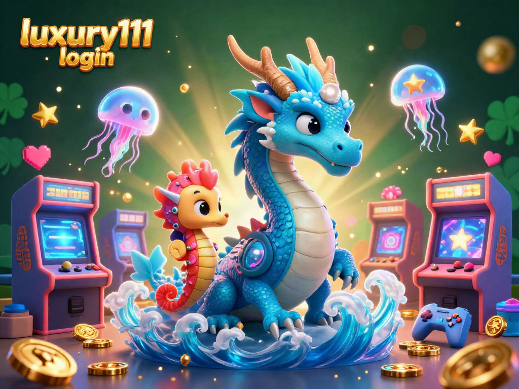 Join the excitement with luxury111 login in a vibrant casino-themed fantasy world featuring a majestic water dragon and knight.