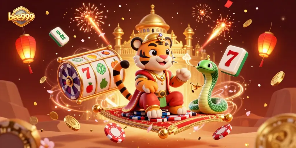 Experience the enchanting casino world of bee999 with a vibrant sultan and dynamic slot symbols.