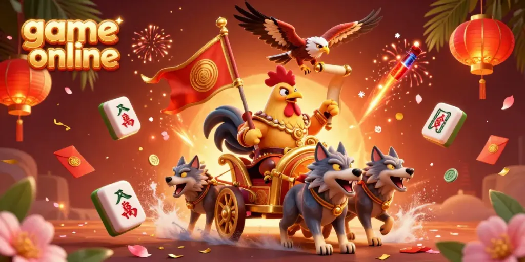 Experience thrilling game online action with a rooster warlord chariot scene rich in vibrant details.