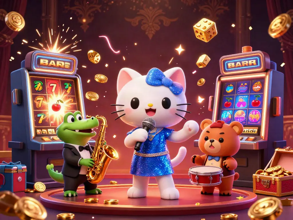 MPO08 powers the excitement with a jazzy casino scene featuring animals and vibrant game elements.