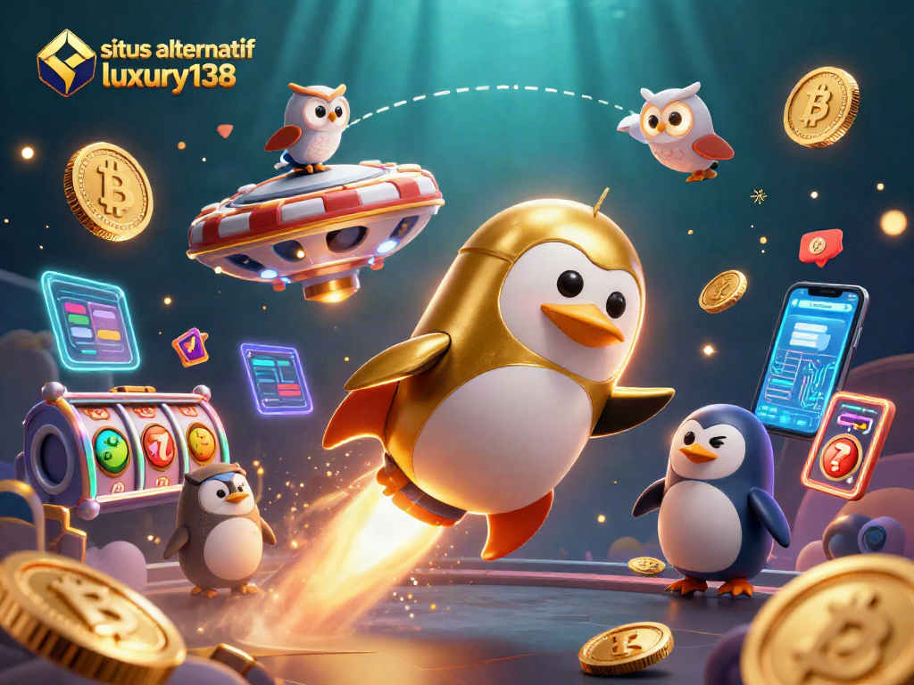 Situs alternatif luxury138, merayakan pengalaman kasino dengan penguin emas dan elemen kripto terbang dengan penuh warna!