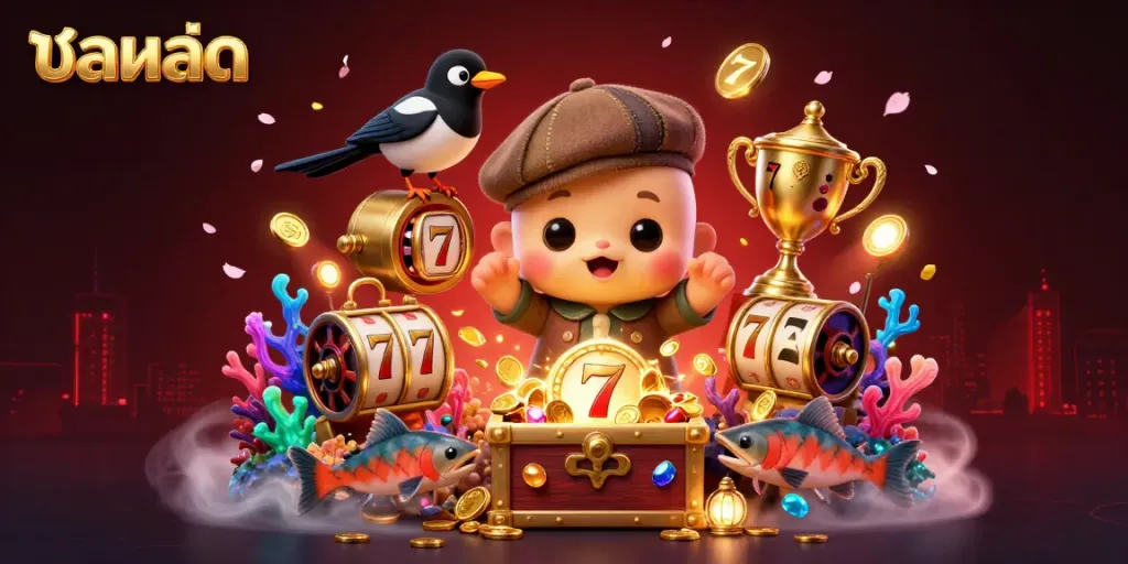 Engage with the excitement of บอลสด in an ultra-detailed 3D scene filled with lively cartoon characters and vibrant gambling elements.