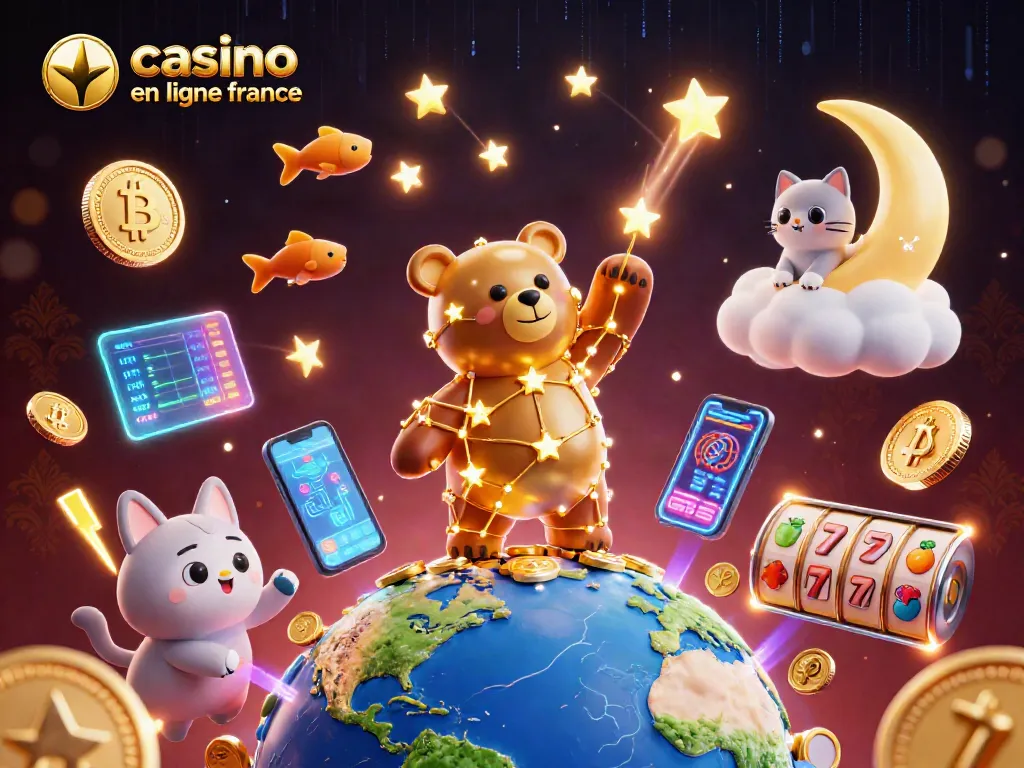 Cascade coins into the world of casino en ligne france with a vibrant 3D constellation bear and immersive slot symbols.