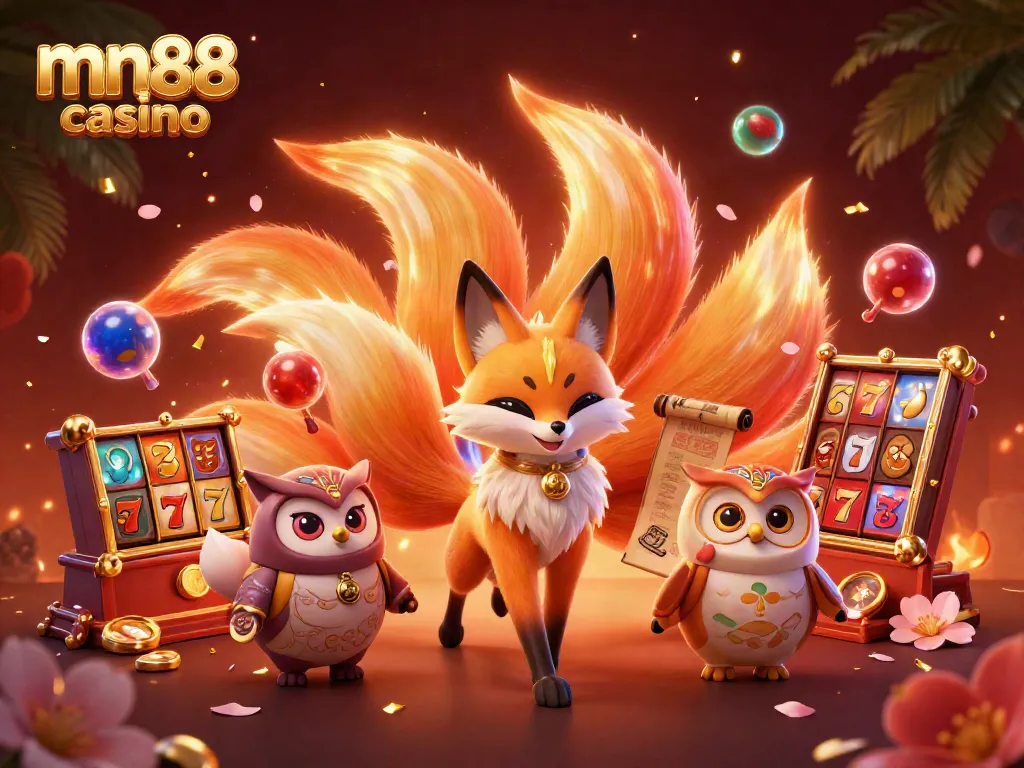 Experience excitement with mn88 casino in this vibrant 3D scene showcasing colorful characters and engaging casino elements.
