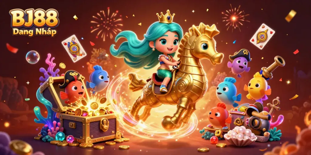 Experience thrilling adventures at BJ88 Đăng Nhập, where vibrant casino elements combine with captivating characters.