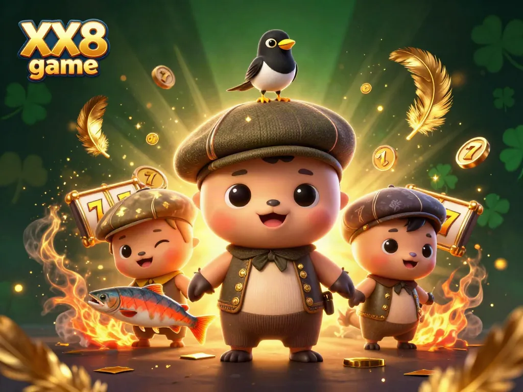 Experience the excitement of XX8 game with lively slot elements and charming characters in a vibrant casino scene.