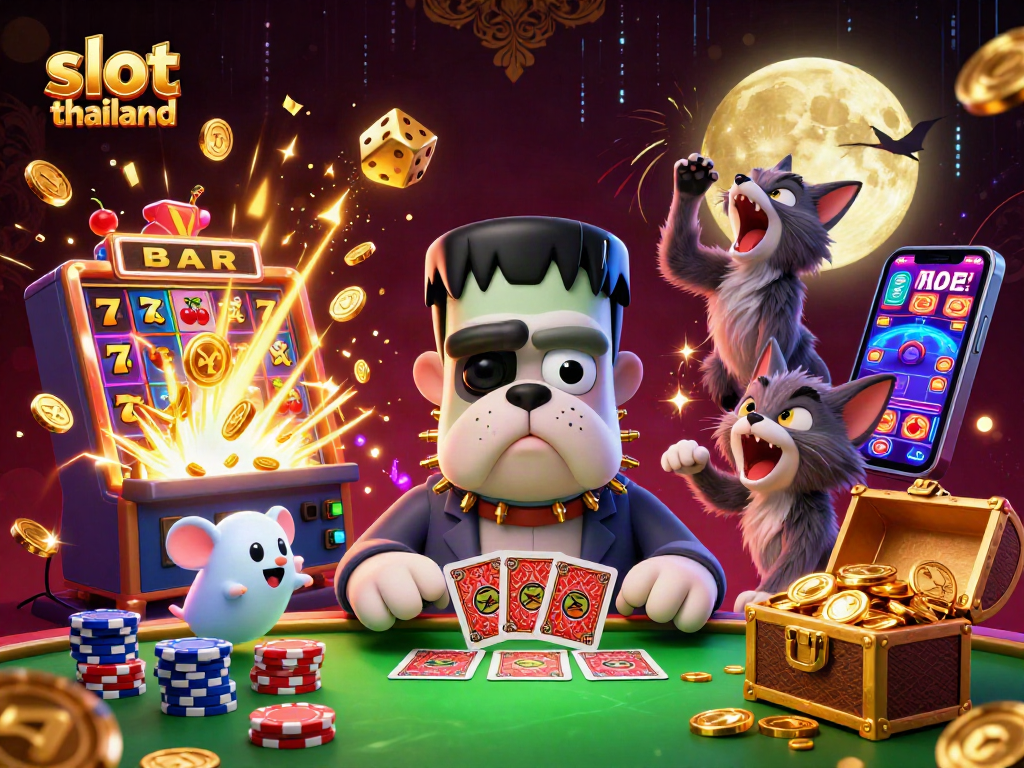 Experience the thrilling action of slot thailand with a casino-themed monster-filled scene!