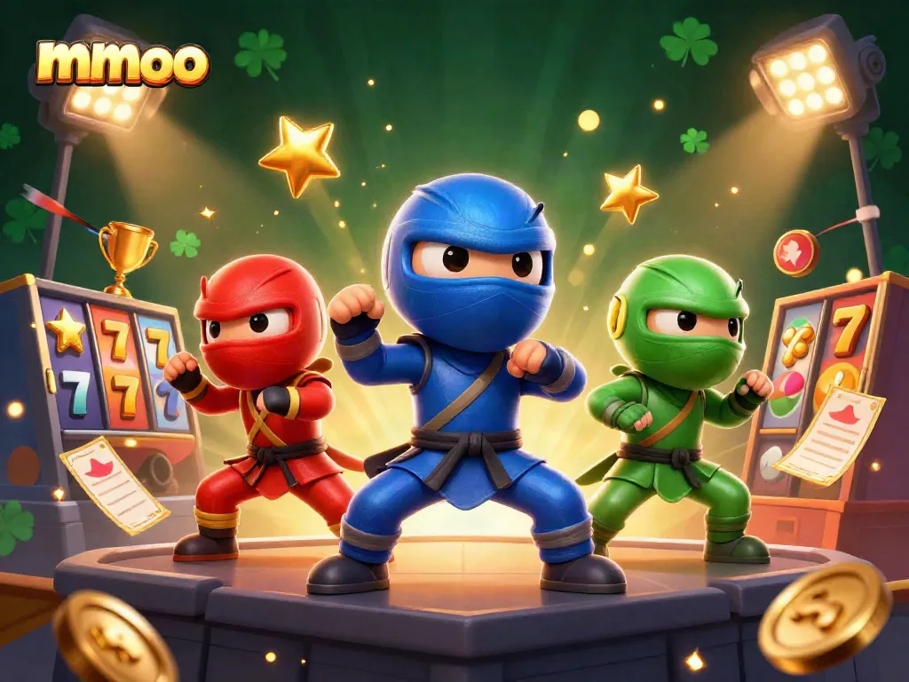 Experience thrilling mmoo casino action with ninja chameleons in a dynamic slots-themed scene.
