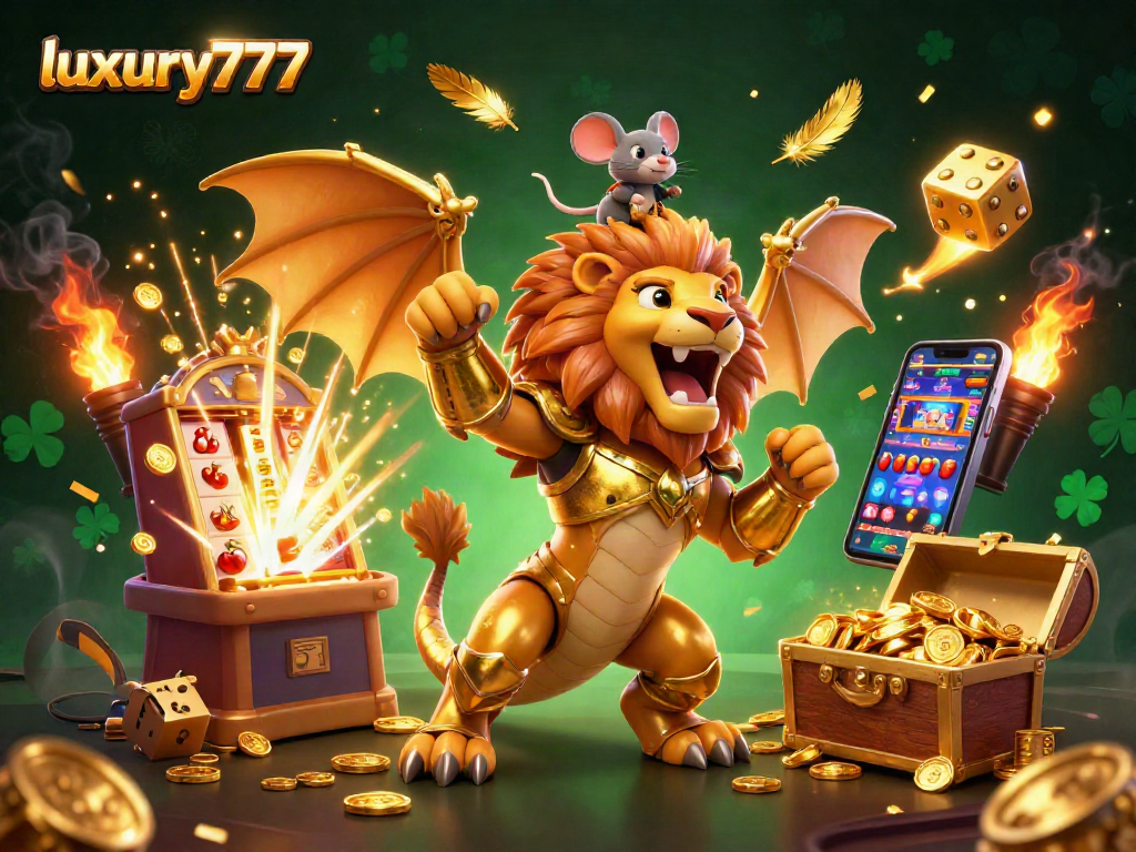 Permainan slot luxury777 dengan kombinasi monster mitologi, mesin slot pecah jackpot dan koin bertebangan.