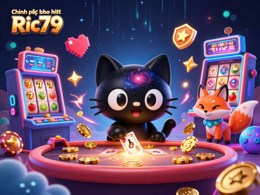 Engage with Chính sách bảo mật Ric79 in a dynamic cosmic casino scene featuring charming characters.