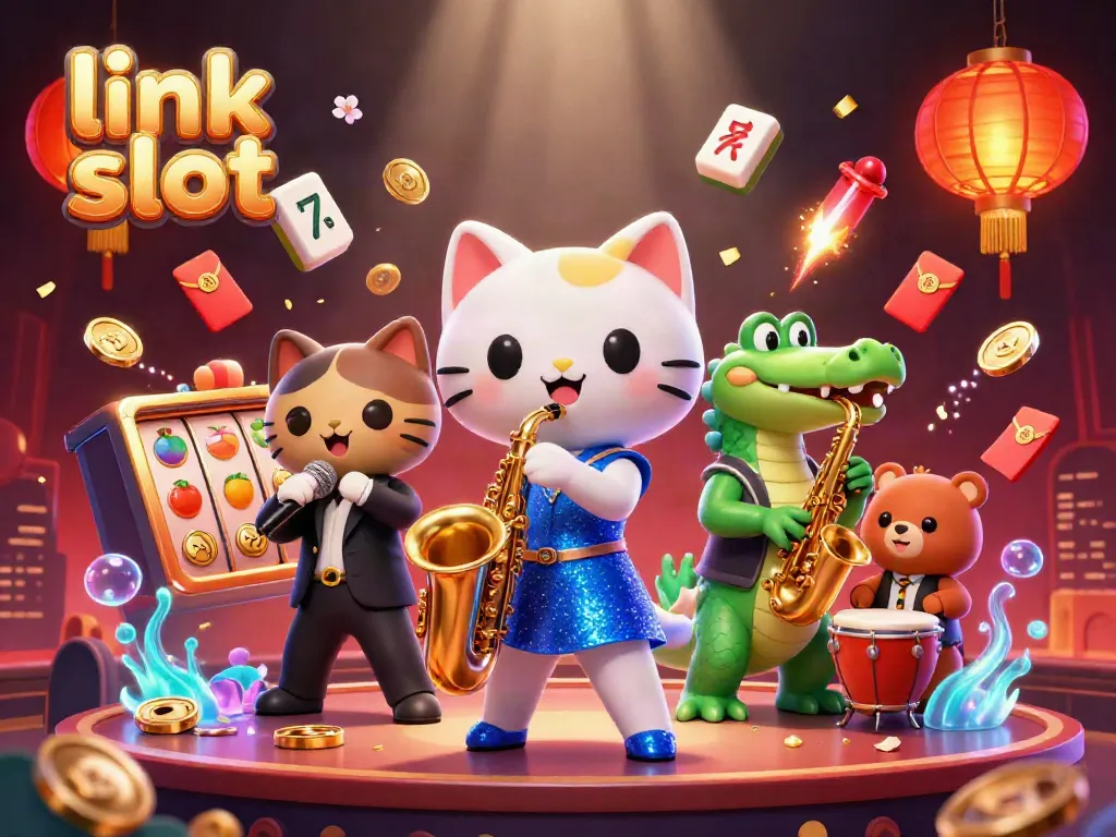 Experience the excitement of link slot gaming with lively characters and dynamic casino elements.