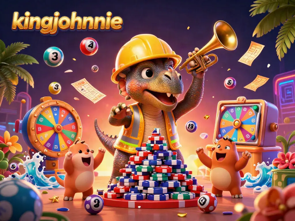 Join the excitement at kingjohnnie casino with vibrant lottery balls and cheerful characters celebrating big wins.