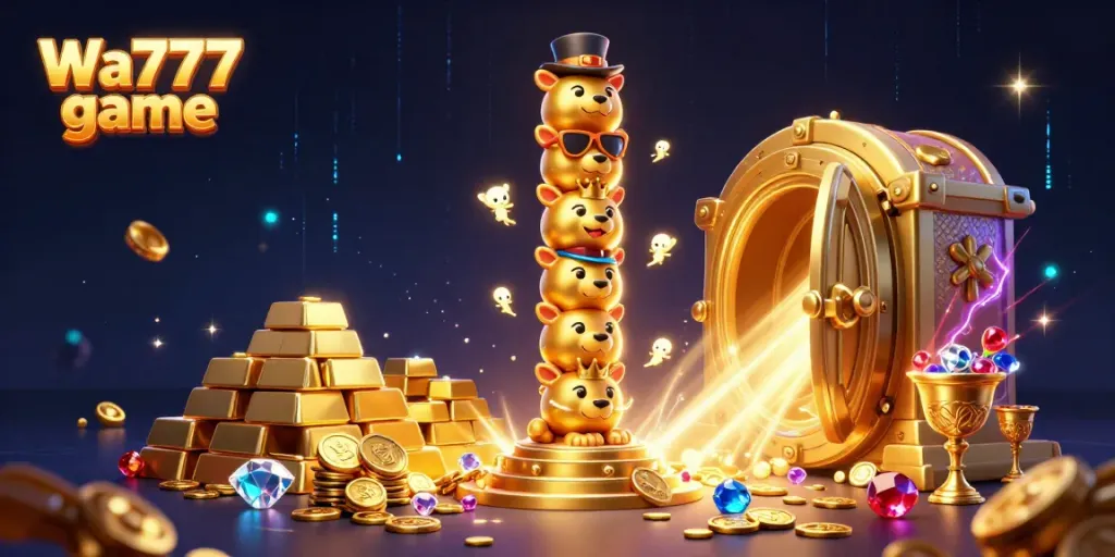 Experience the thrilling Wa777 game with vibrant 3D casino graphics and animated elements.
