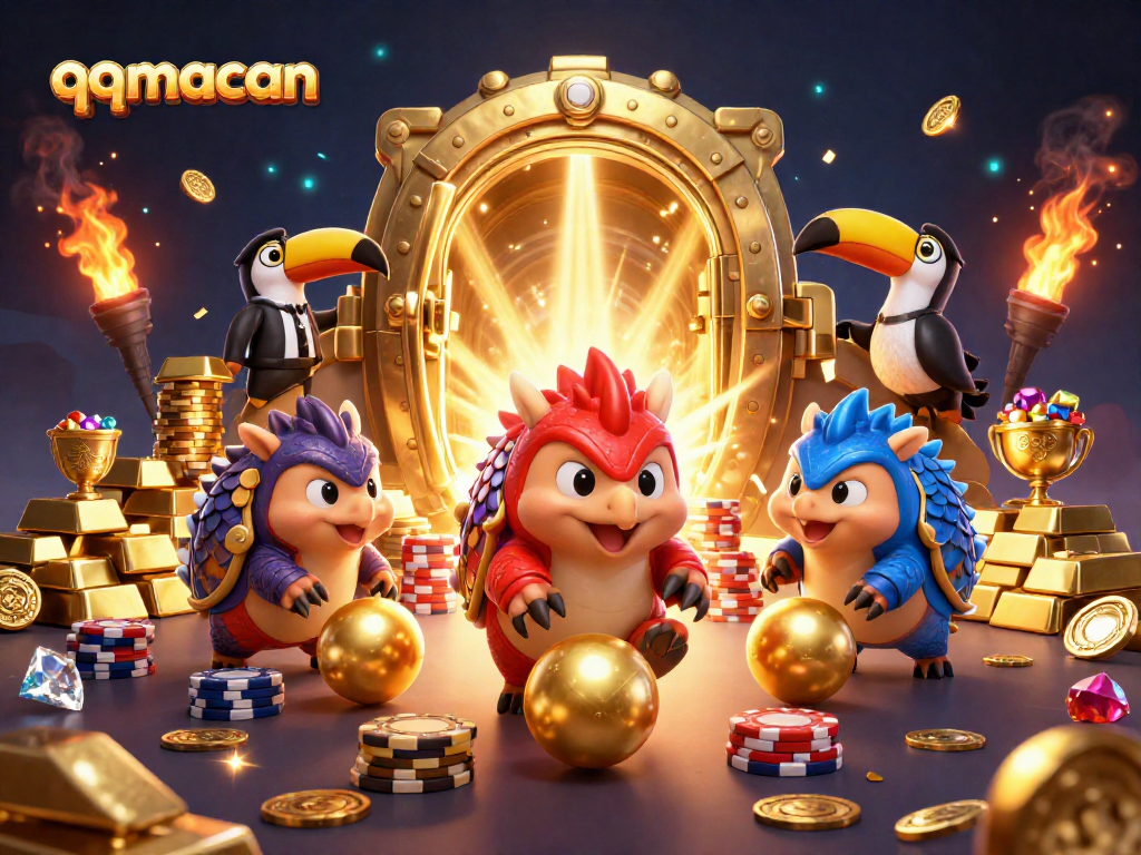 qqmacan features exciting gameplay with rival pangolins bowling through poker chips and golden treasures.