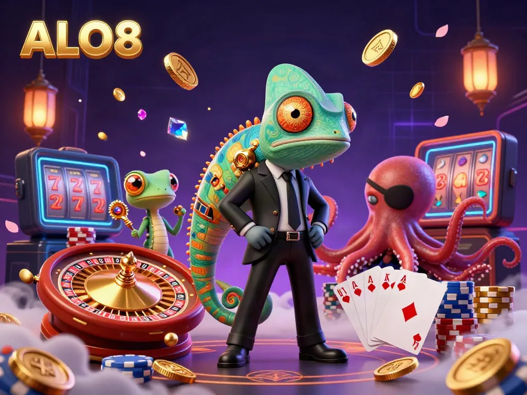 Experience the immersive excitement of ALO8's colorful casino adventure with animated characters and dynamic game elements.