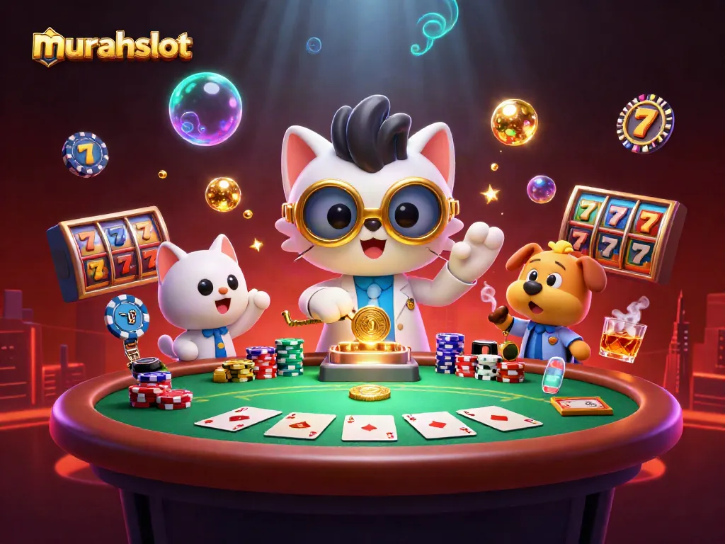 Slot gacor di murahslot dengan mesin koin dan tabel permainan penuh chip.
