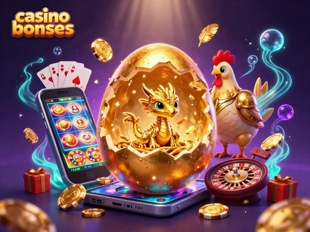 Experience casino bonuses with a shimmering golden dragon guarding poker chips and exciting game elements.