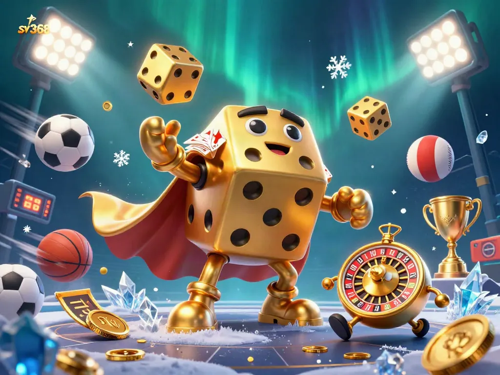 Experience thrilling bets at sv368, featuring vibrant golden dice and dynamic sports elements.