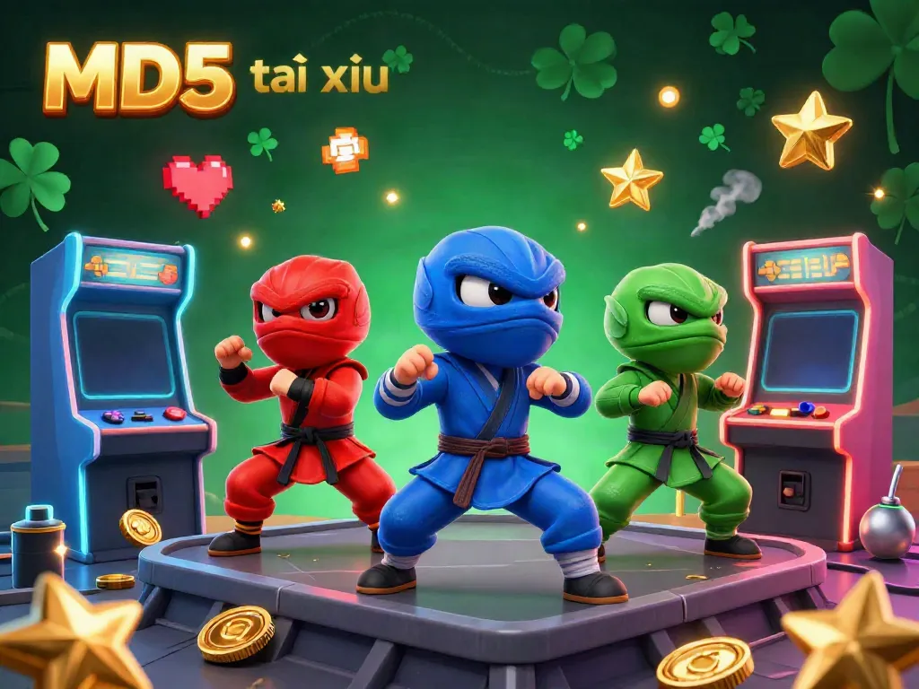 Experience thrilling gameplay with MD5 tài xỉu in this vibrant, energetic casino scene filled with arcade elements.