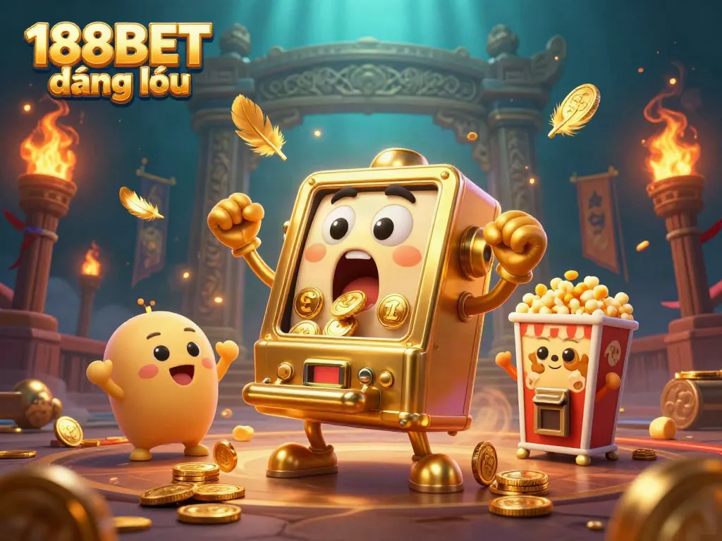 Experience the excitement of 188BET đăng nhập with thrilling golden slot machines and coins pouring out.