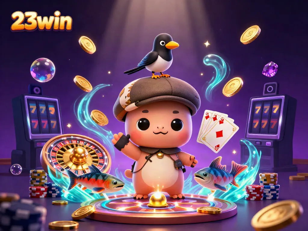 Experience thrilling moments with 23win as Nessie and friends celebrate casino wins.