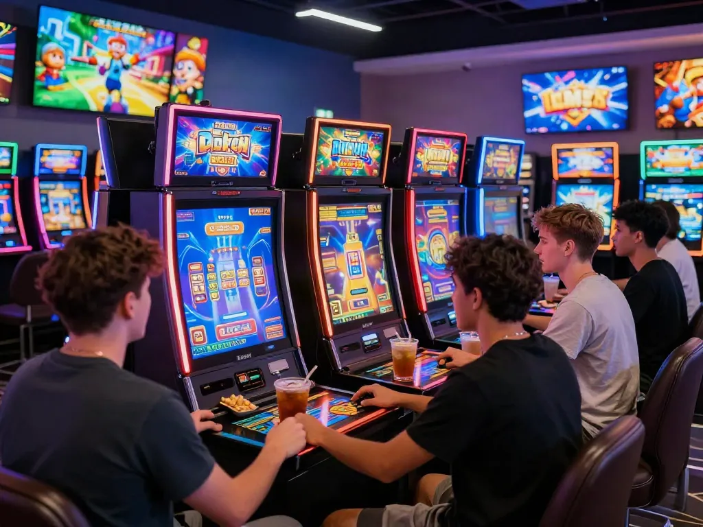 Akunjp online gambling enthusiasts enjoying a vibrant gaming lounge.