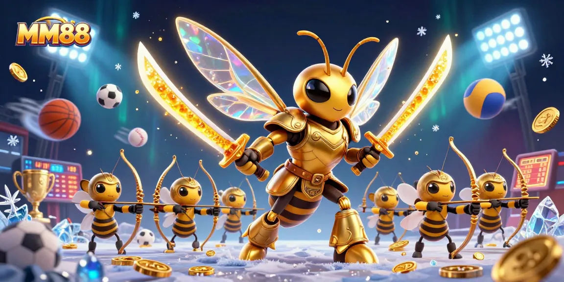 Bet on MM88 with immersive sports-themed fantasy featuring dynamic golden hornet warriors.