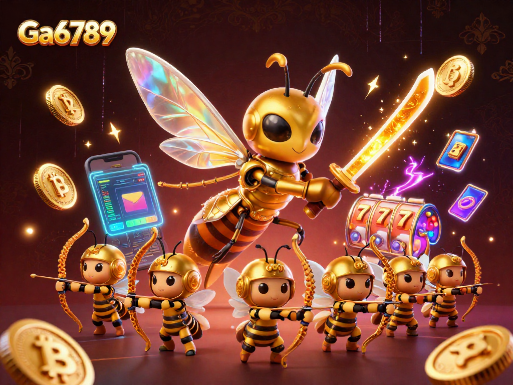 Engage with thrilling casino action featuring Ga6789 in a vibrant 3D digital illustration of iconic gaming elements.