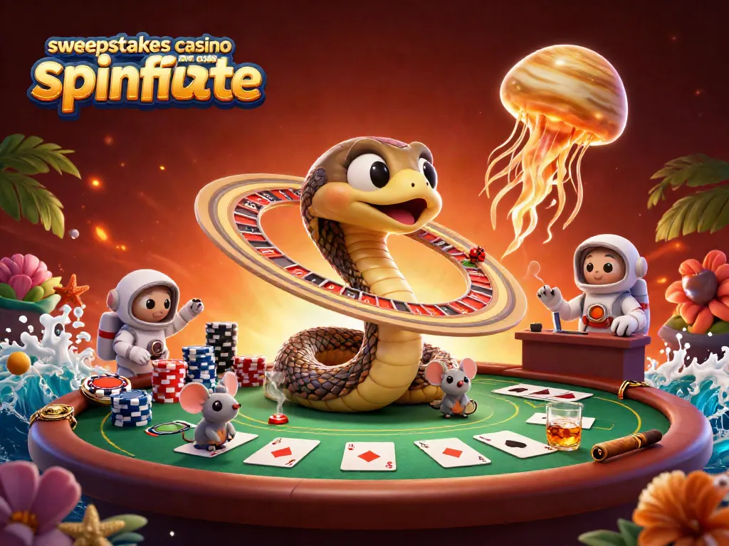 Engage in the fun with the sweepstakes casino promo code spinfinite, featuring a vibrant cosmic gambling scene.