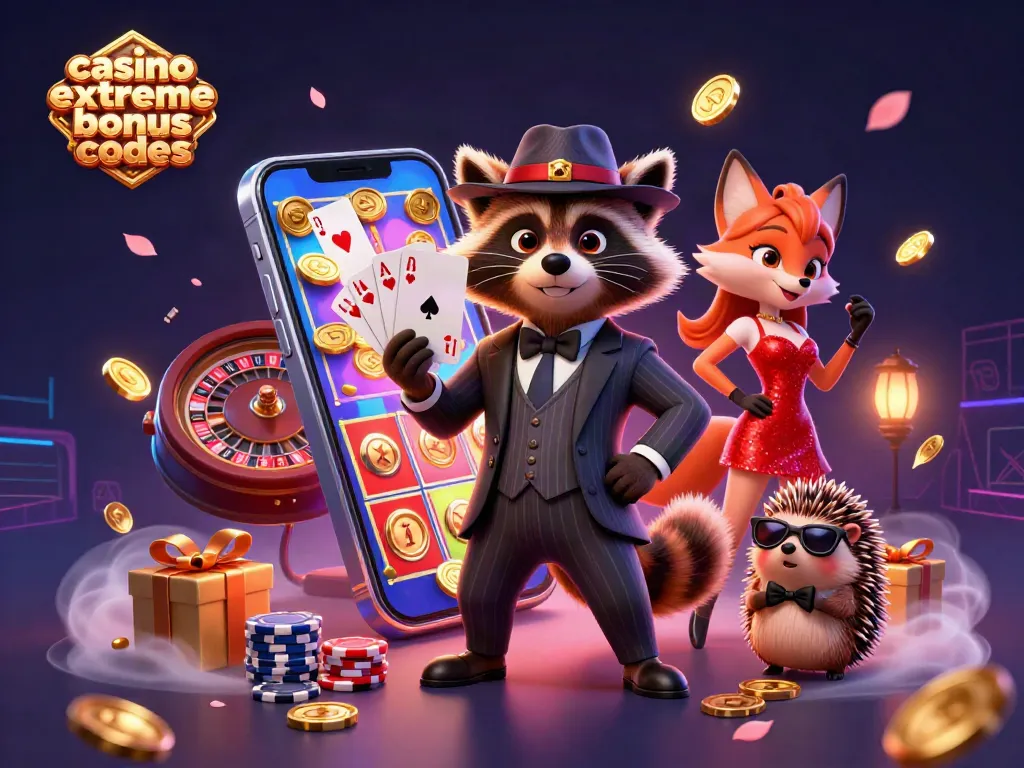 Explore casino extreme bonus codes with a vibrant illustration of characters and gaming elements.