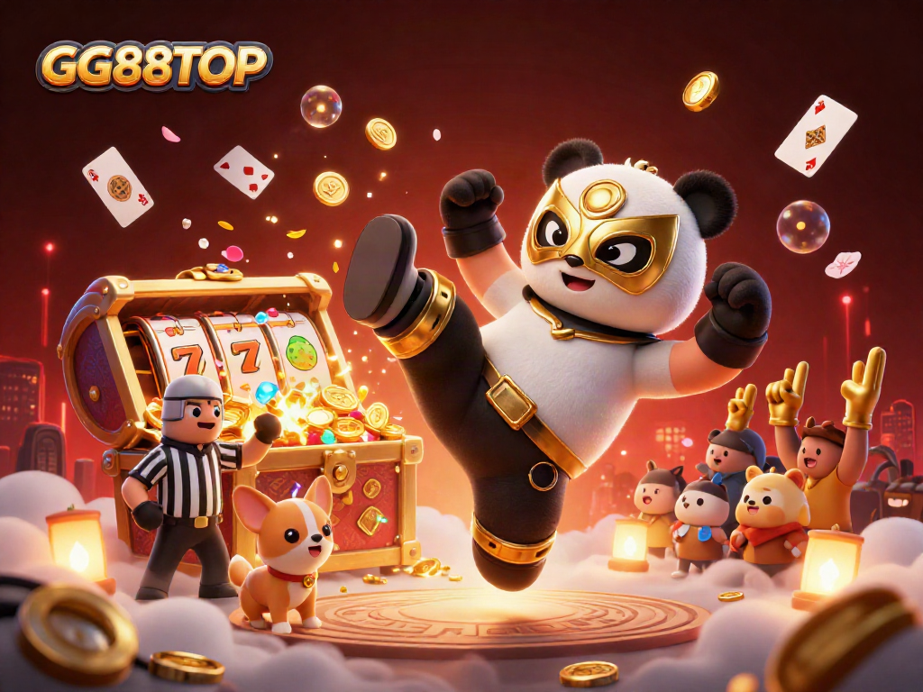Engage with the thrilling GG88TOP casino experience featuring animated characters and gaming elements.