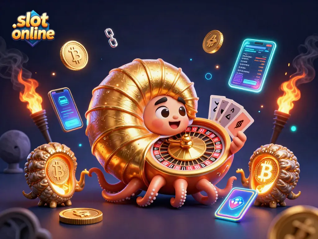 Engage with slot online gaming through vibrant 3D visuals featuring a nautilus roulette wheel.