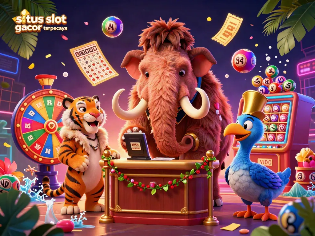 Experience slot excitement at situs slot gacor terpercaya, where VIPs mingle and lottery balls bounce in vibrant 3D.