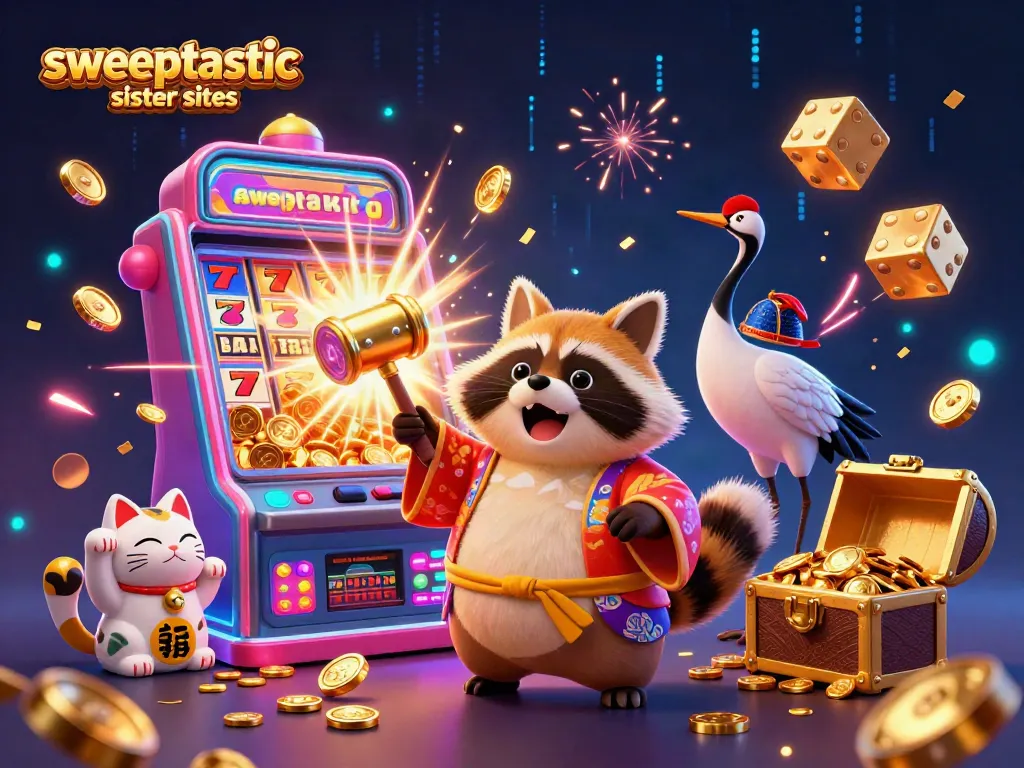 Experience the excitement of sweeptastic sister sites with casino games and vibrant characters in action.