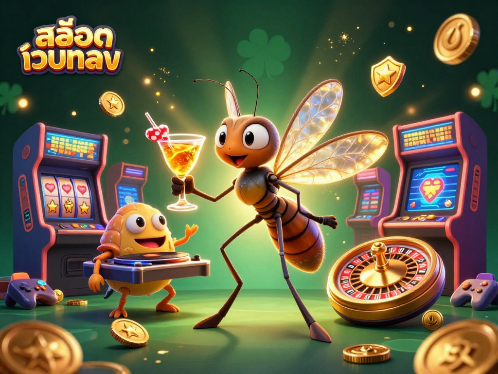 Play thrilling สล็อตเว็บตรง games with an engaging 3D illustration of a lively casino scene.