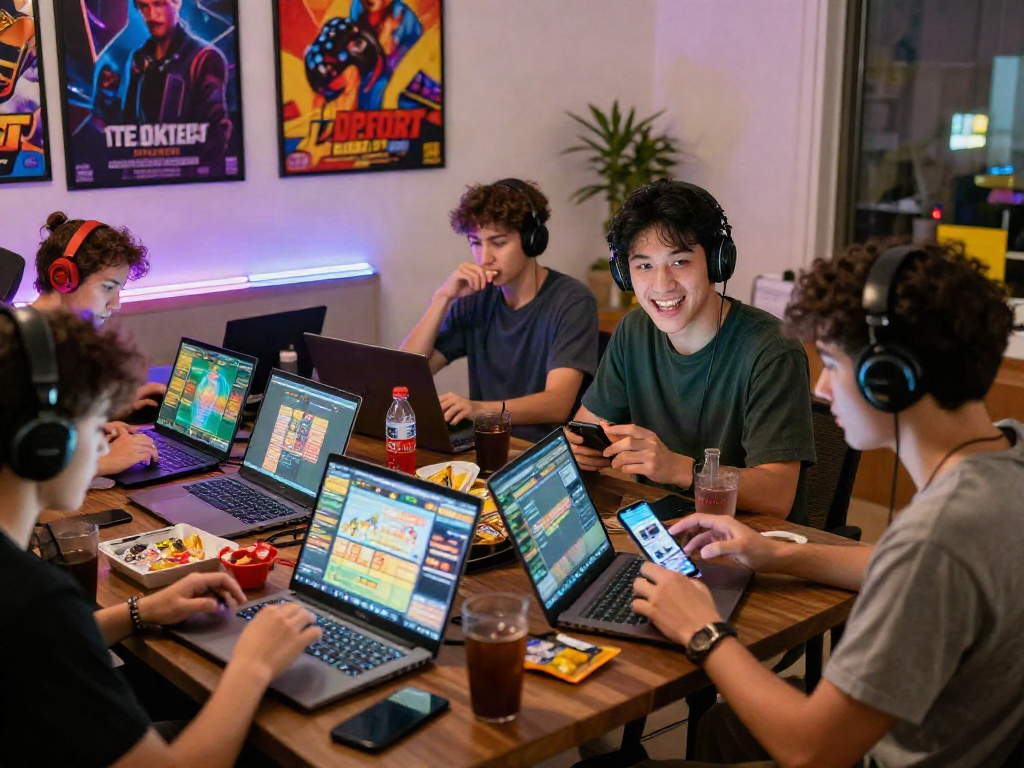 Engaged players enjoying togel online in a vibrant gaming setting.