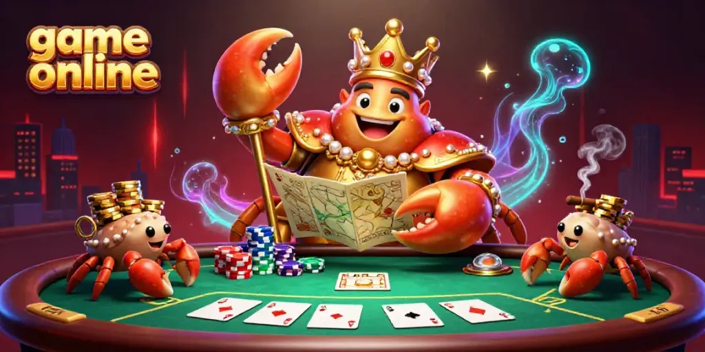 Engage in thrilling game online experiences with this vibrant 3D casino scene featuring a golden crab emperor.